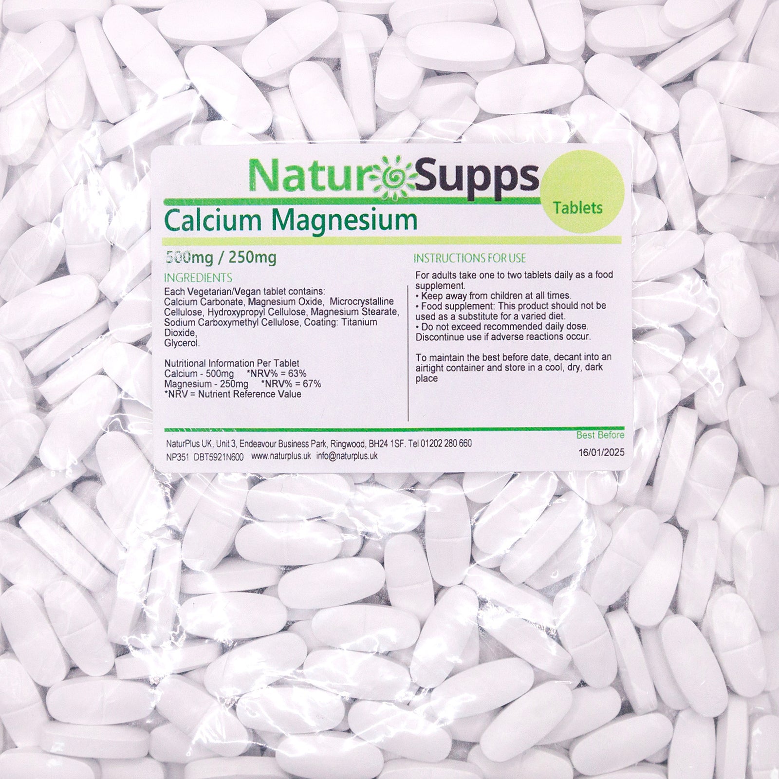 Calcium 500mg & Magnesium 250mg Vegetarian Tablets