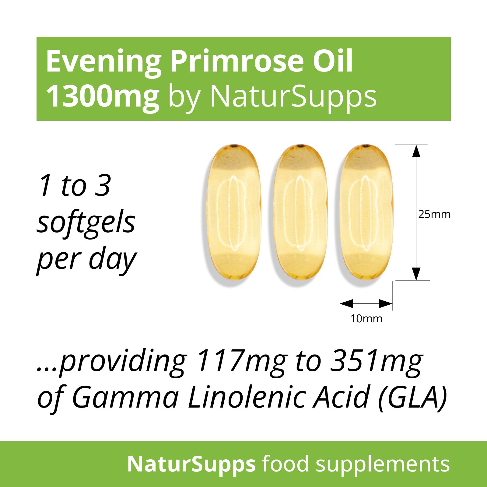 Evening Primrose Oil 1300mg Capsules, Cold Pressed Omega 6, GLA & LA High Strength Softgels