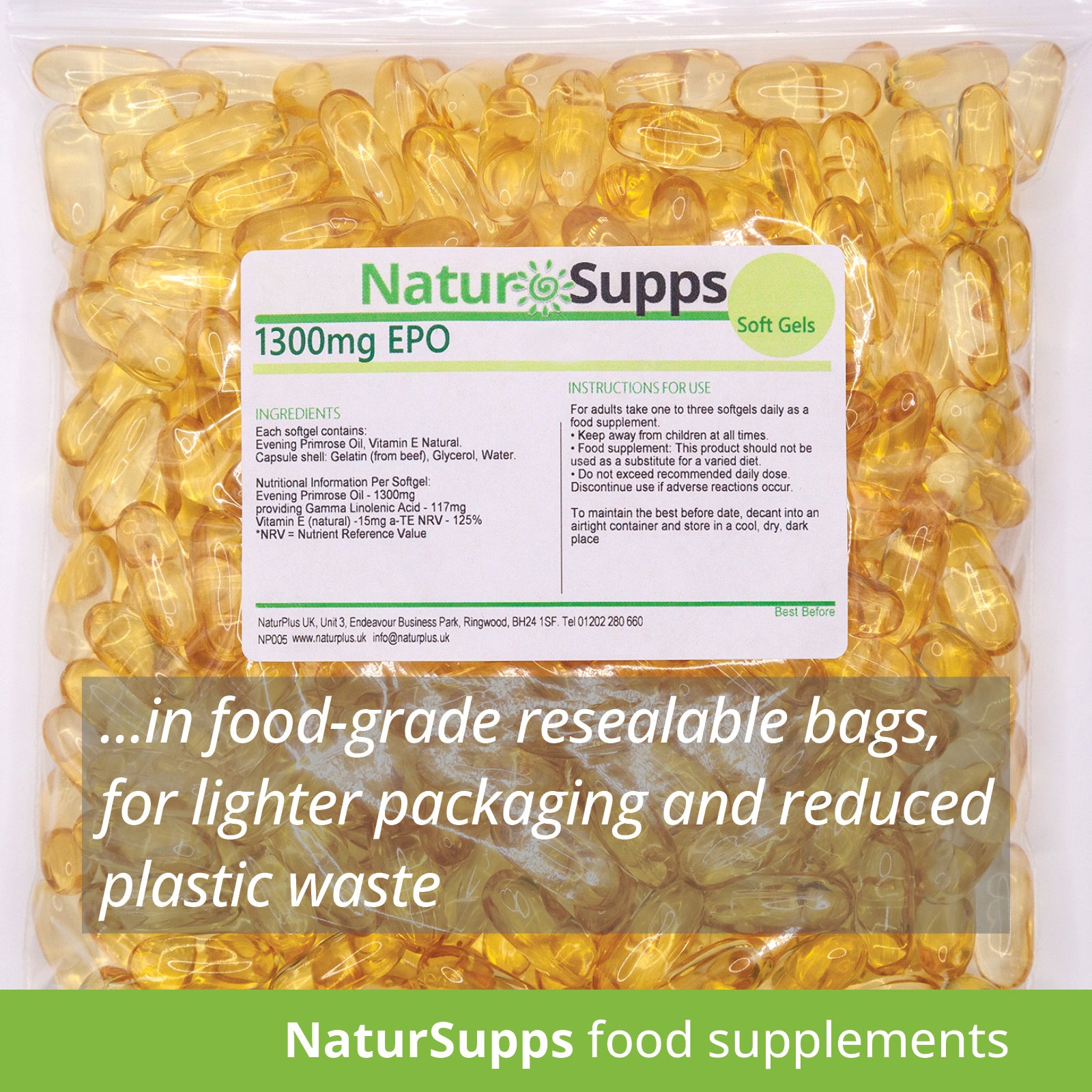 Evening Primrose Oil 1300mg Capsules, Cold Pressed Omega 6, GLA & LA High Strength Softgels