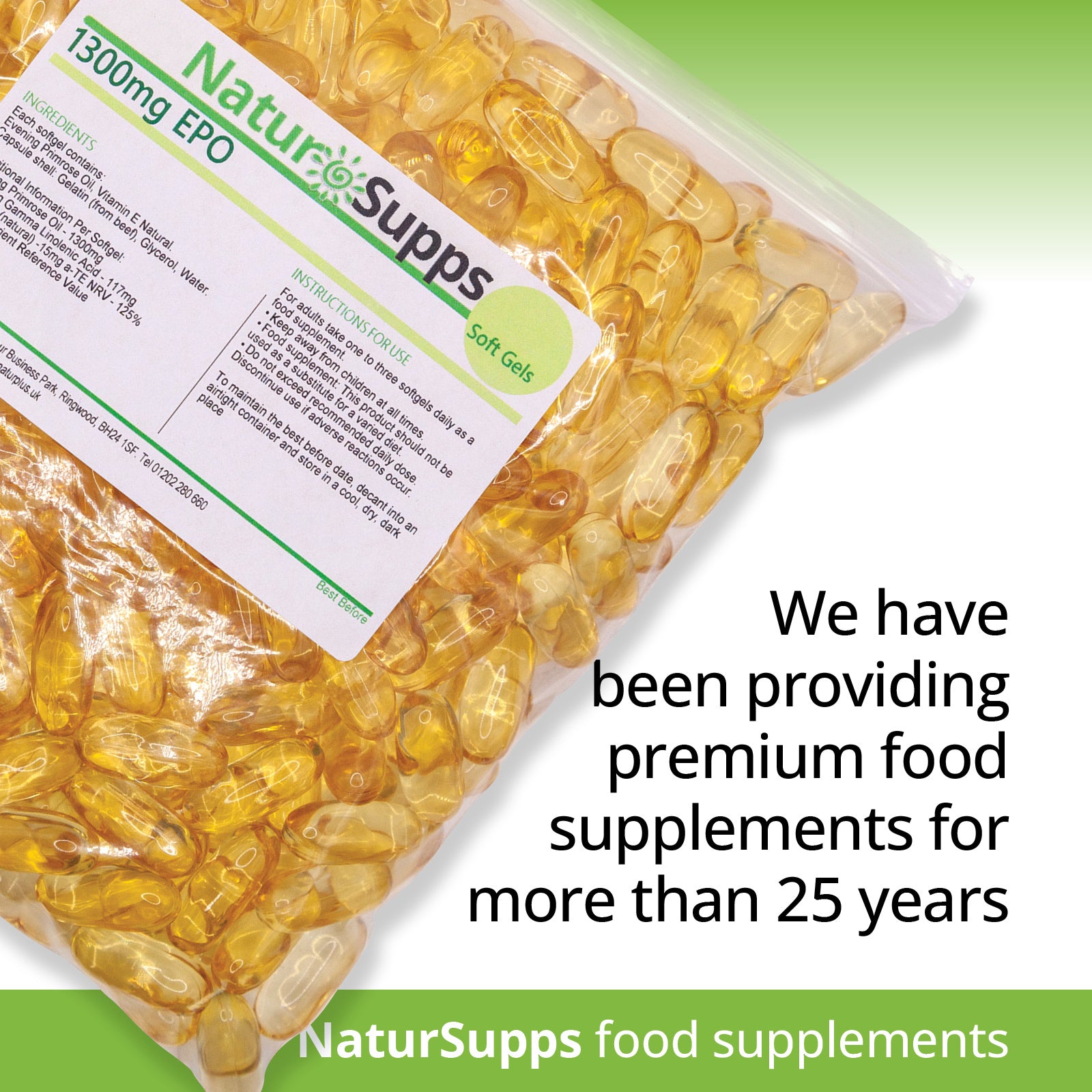 Evening Primrose Oil 1300mg Capsules, Cold Pressed Omega 6, GLA & LA High Strength Softgels