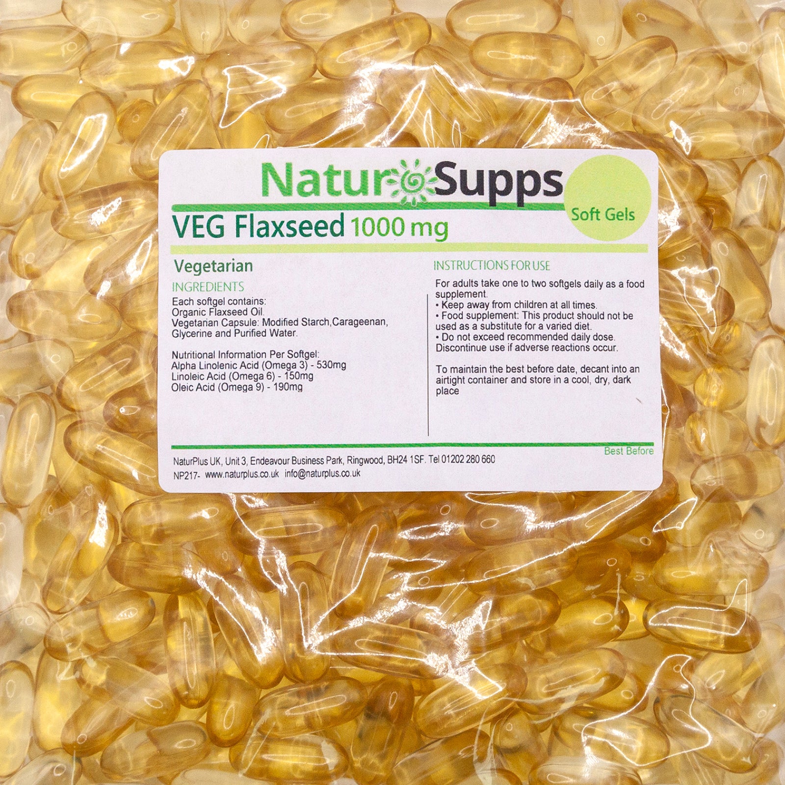 Flaxseed Oil Capsules 1000mg, Cold Pressed Omega 3 6 9 Vegetarian & Vegan Softgels