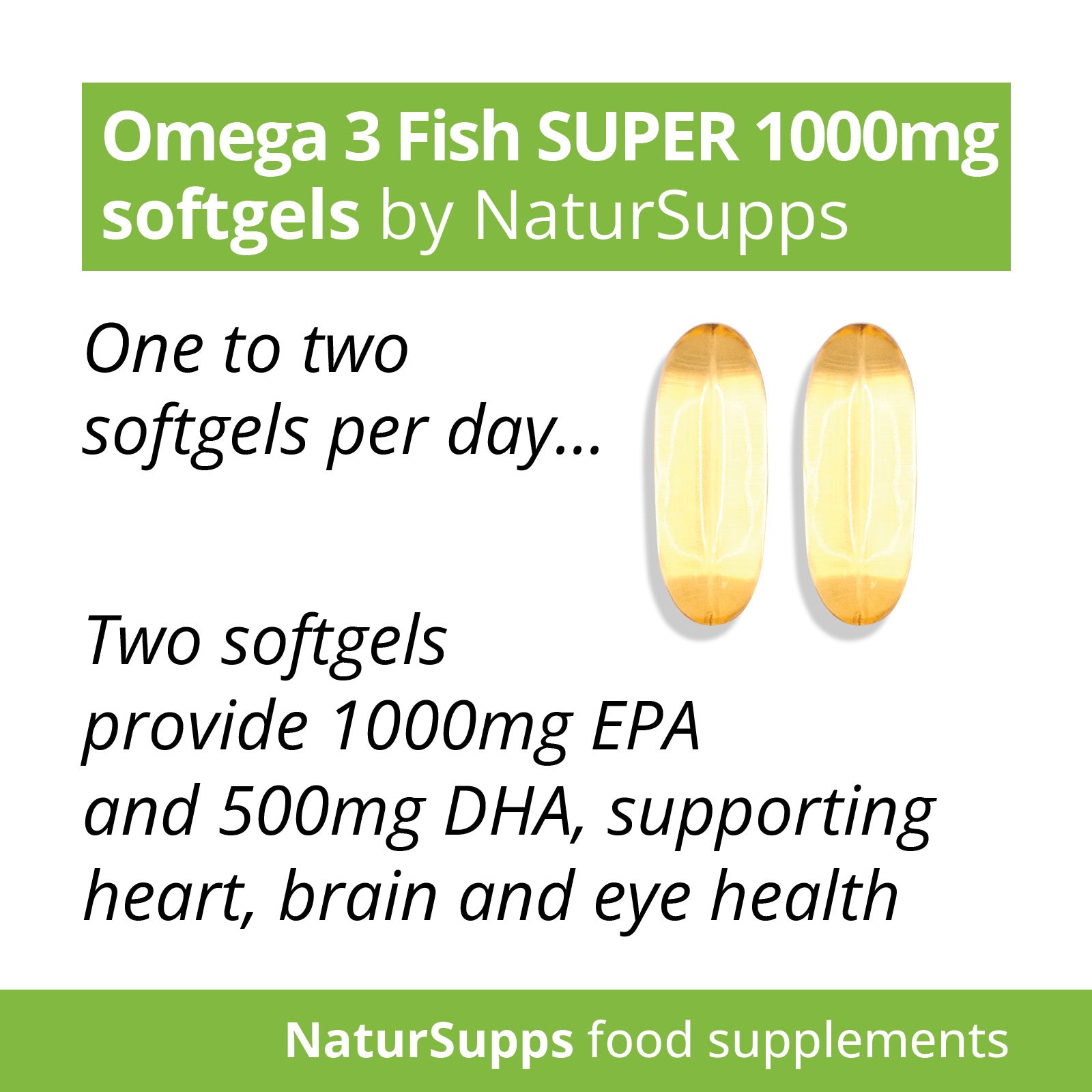 Omega 3 Super Strength Fish Oil Softgels 1000mg   -  500mg EPA and 250mg DHA
