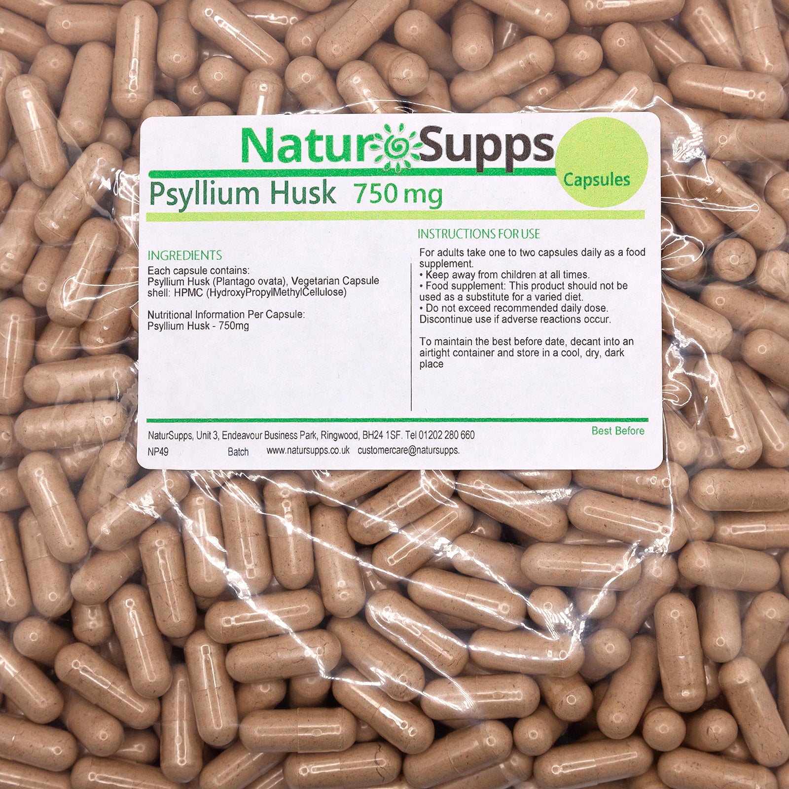 Psyllium Husk 750mg Vegetarian and Vegan Capsules