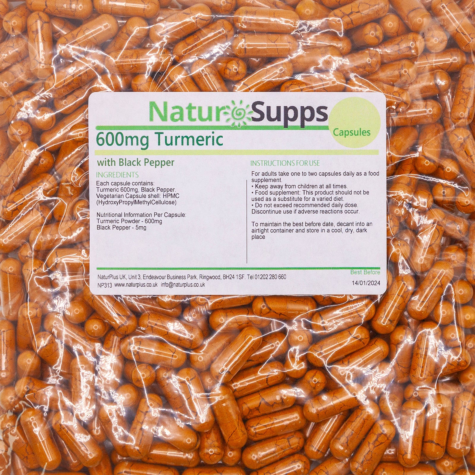 Turmeric 600mg Capsules with 5mg of Black Pepper