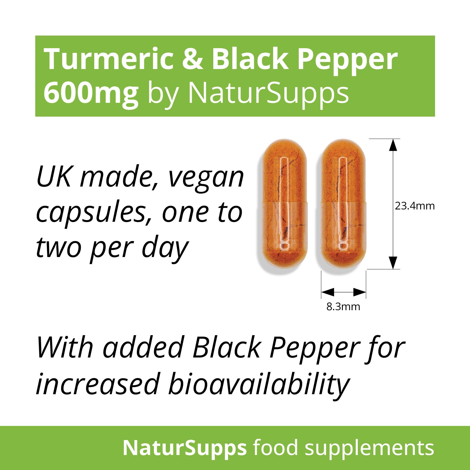 Turmeric 600mg Capsules with 5mg of Black Pepper