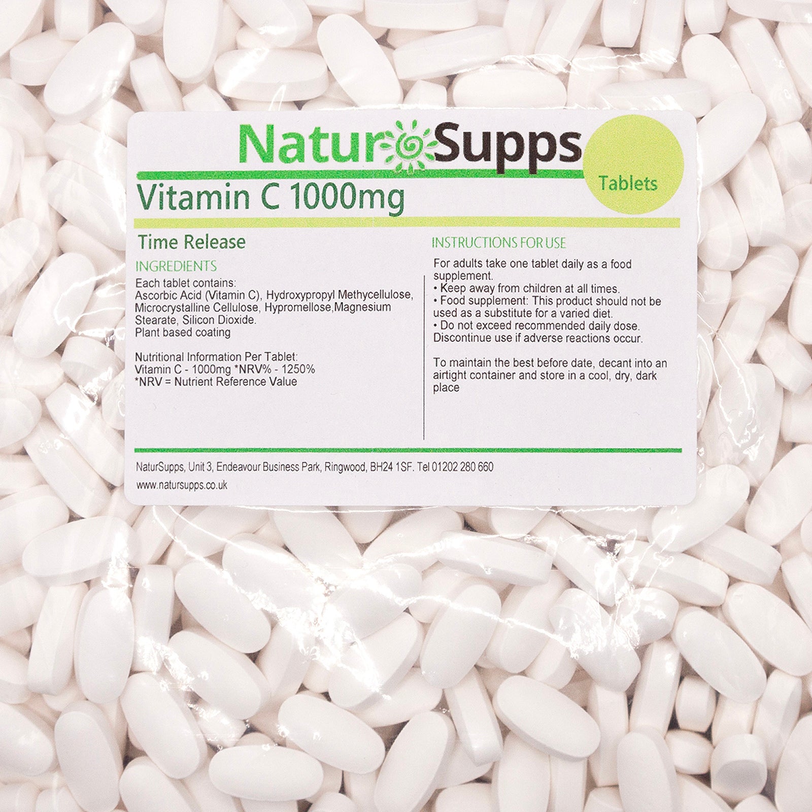 Vitamin C 1000mg Time Release Tablets Vegan Vegetarian