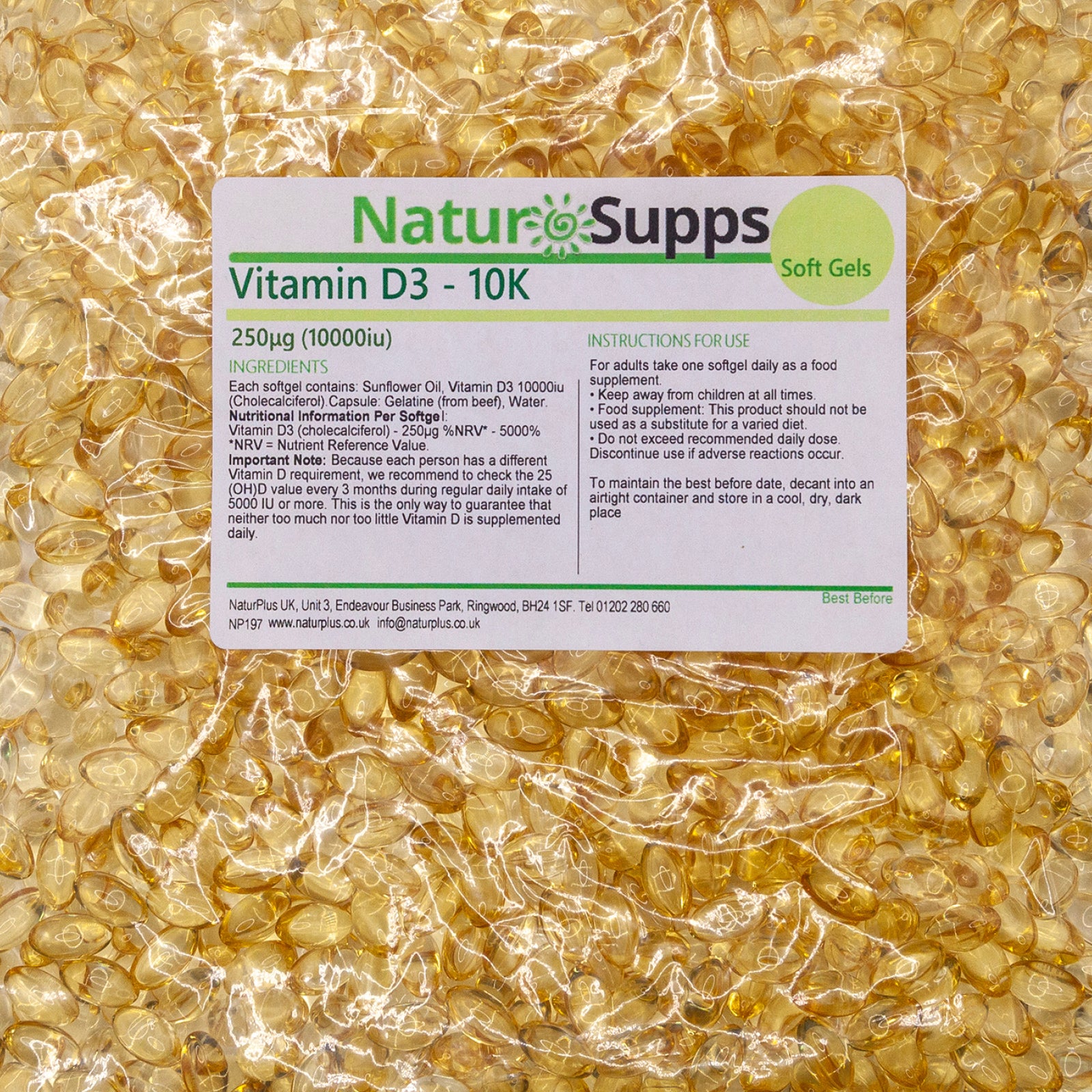 Vitamin D3 10,000iu Capsules - Vitamin D Supplements for Bones, Teeth & Immune System