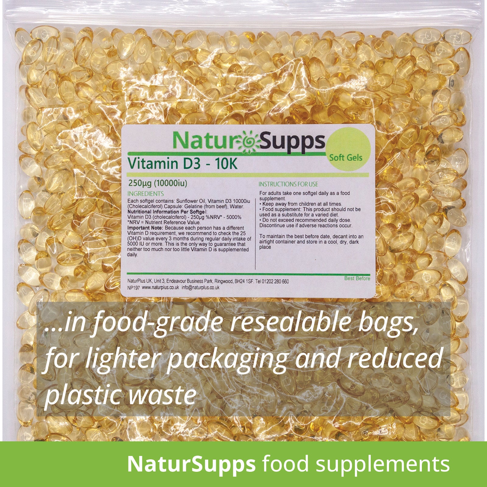 Vitamin D3 10,000iu Capsules - Vitamin D Supplements for Bones, Teeth & Immune System