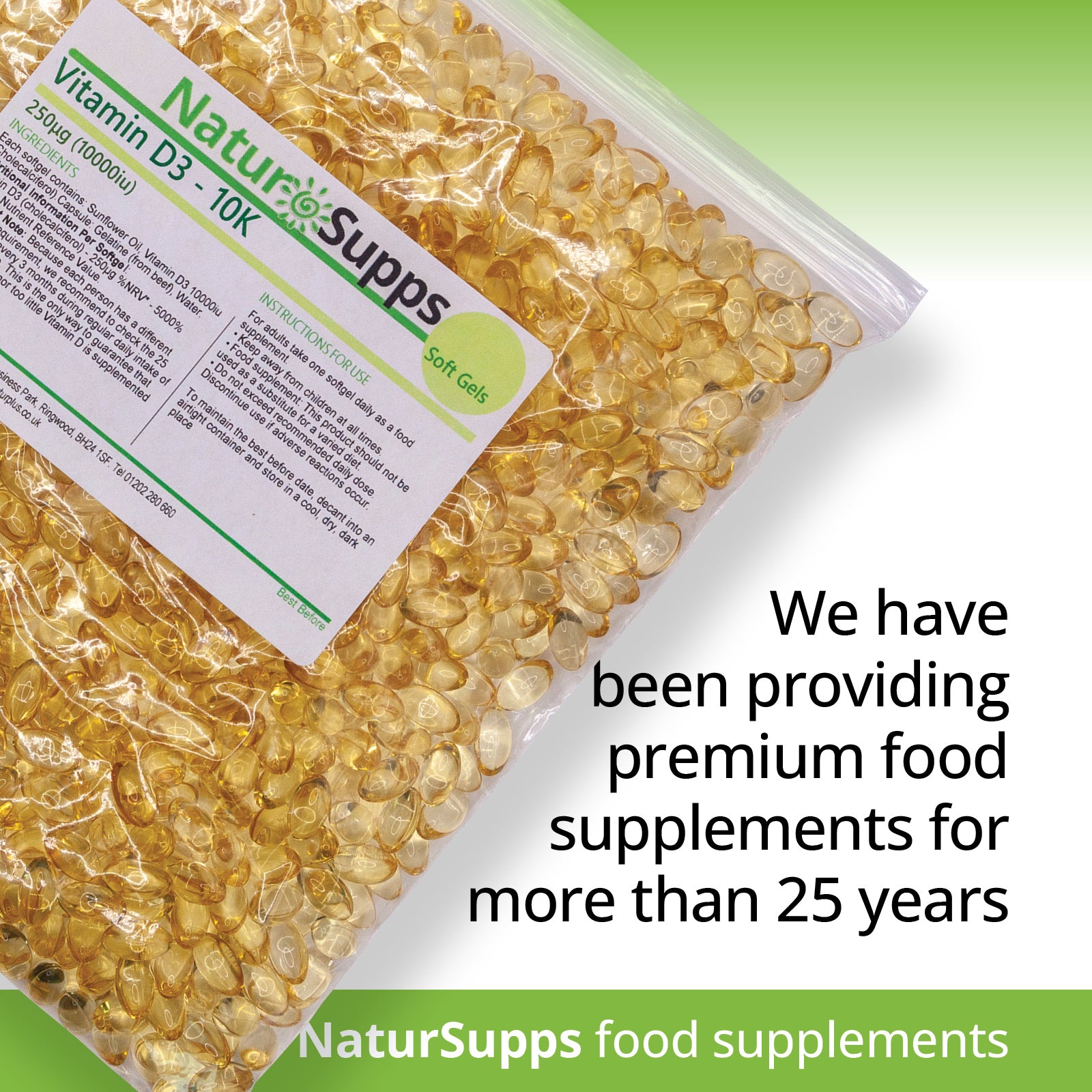 Vitamin D3 10,000iu Capsules - Vitamin D Supplements for Bones, Teeth & Immune System