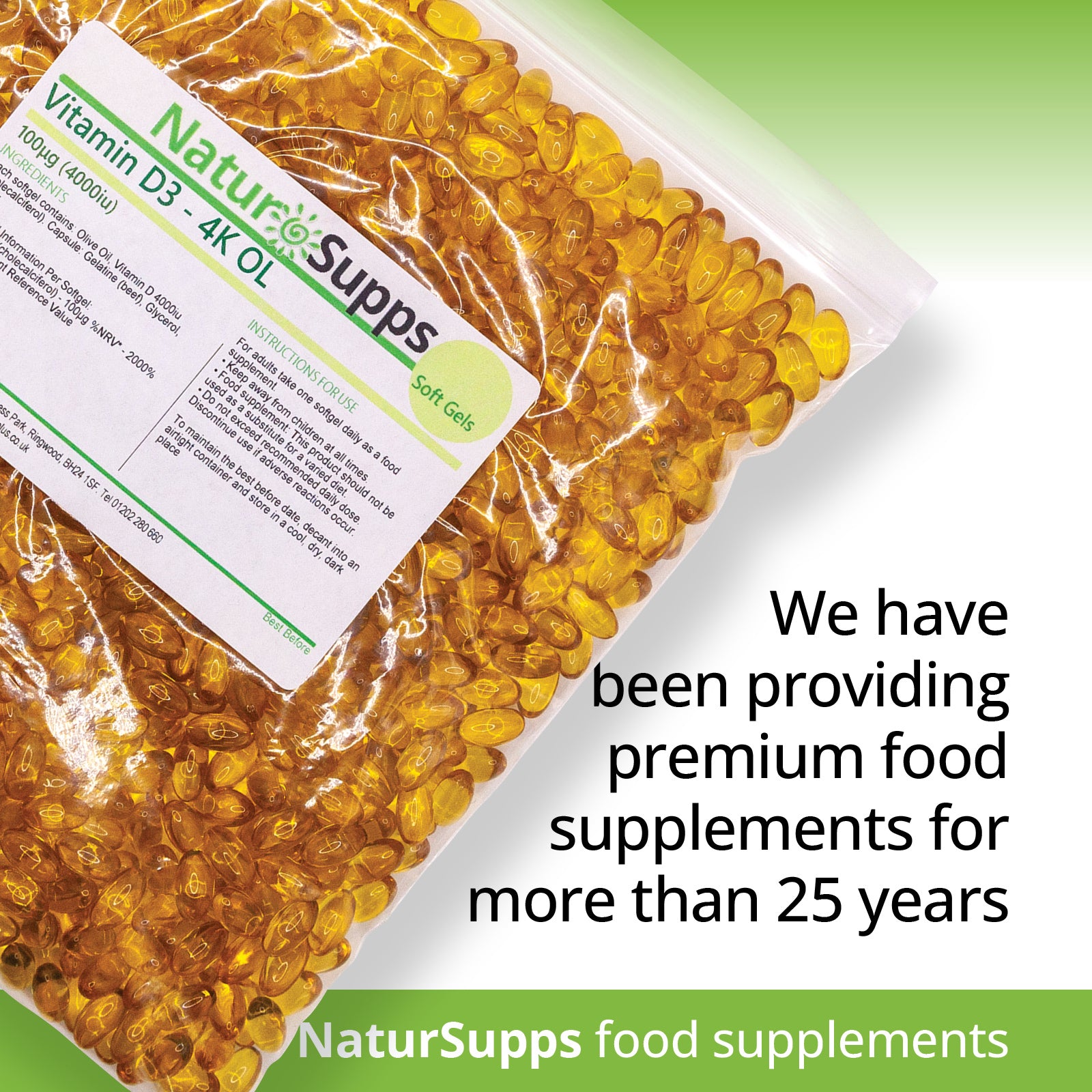 Vitamin D3 4000 iu Cholecalciferol in Olive Oil Capsules - Vitamin D Supplements for Bones & Immune System