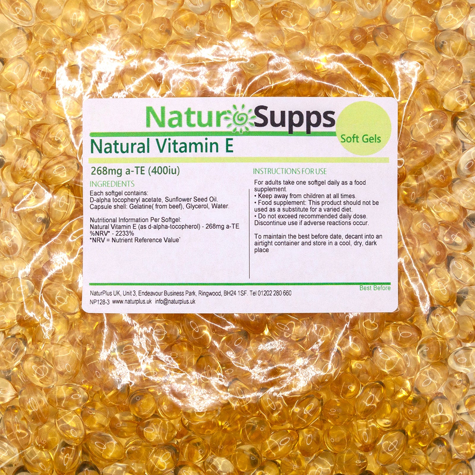 Vitamin E 400iu Capsules, All Natural Source Vitamin E Oil in Rapid Absorption, Easy to Swallow Softgels