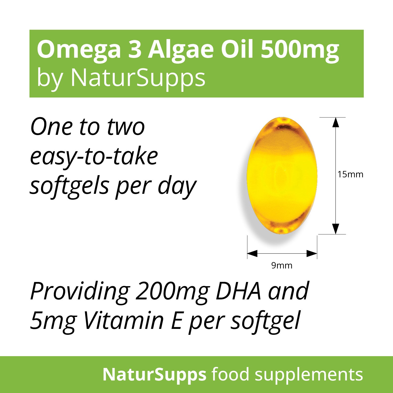 Algae Oil Omega 3 Capsules 500mg, Vegetarian & Vegan Fish Free Omega 3 Fatty Acid