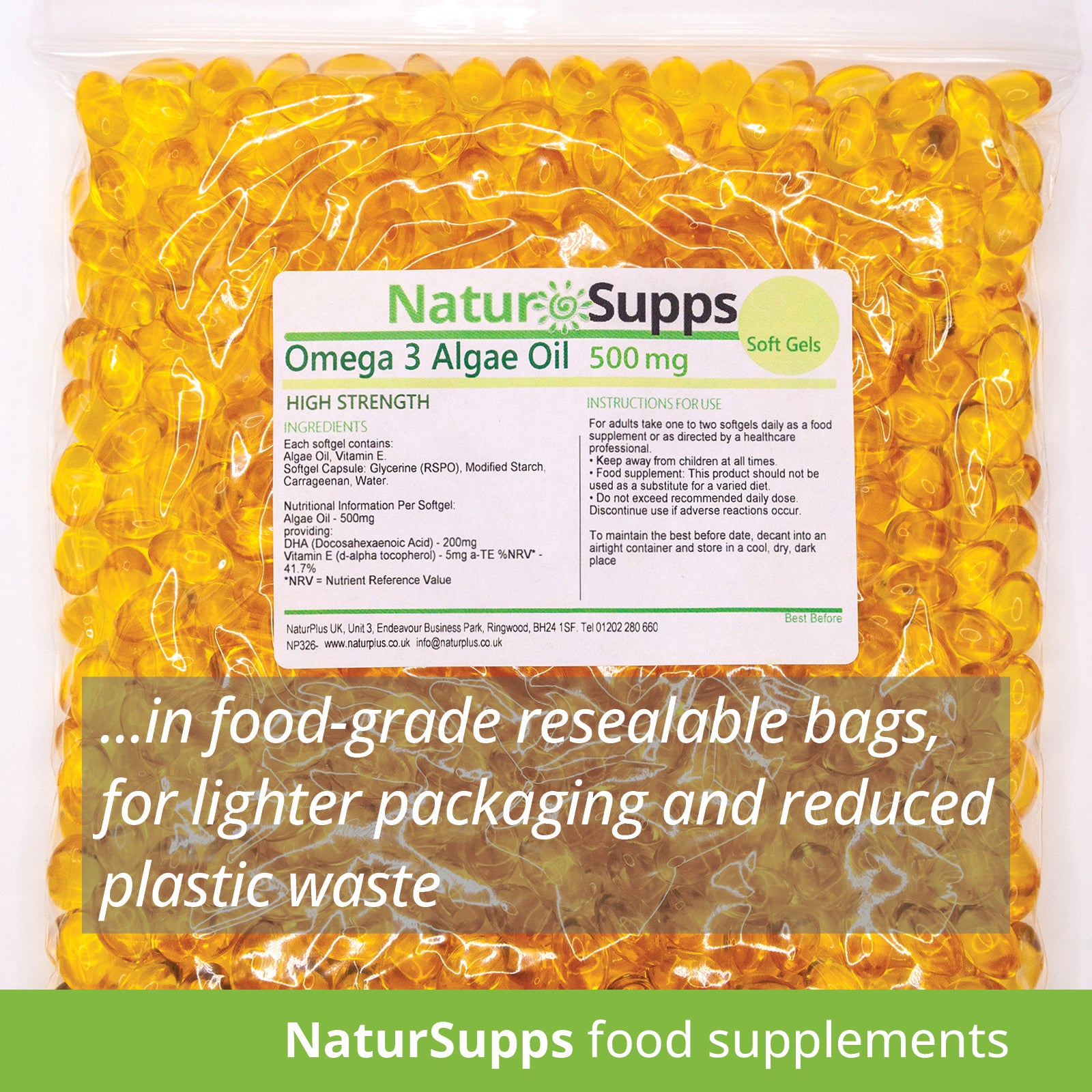 Algae Oil Omega 3 Capsules 500mg, Vegetarian & Vegan Fish Free Omega 3 ...