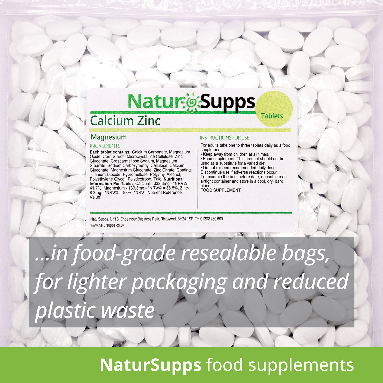 Calcium, Magnesium and Zinc Vegetarian and Vegan tablets