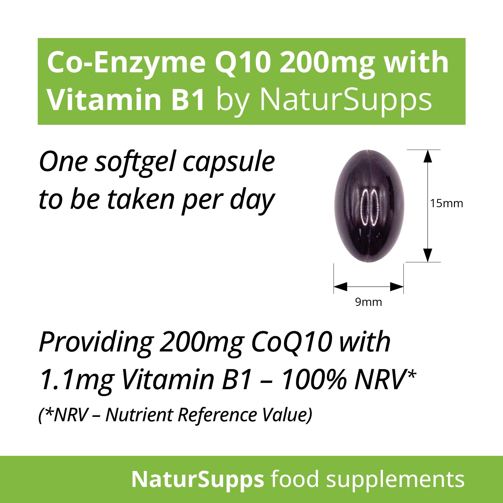 CoEnzyme Q10 200mg + Vitamin B1 Capsules, CoQ10 Softgels Supplement