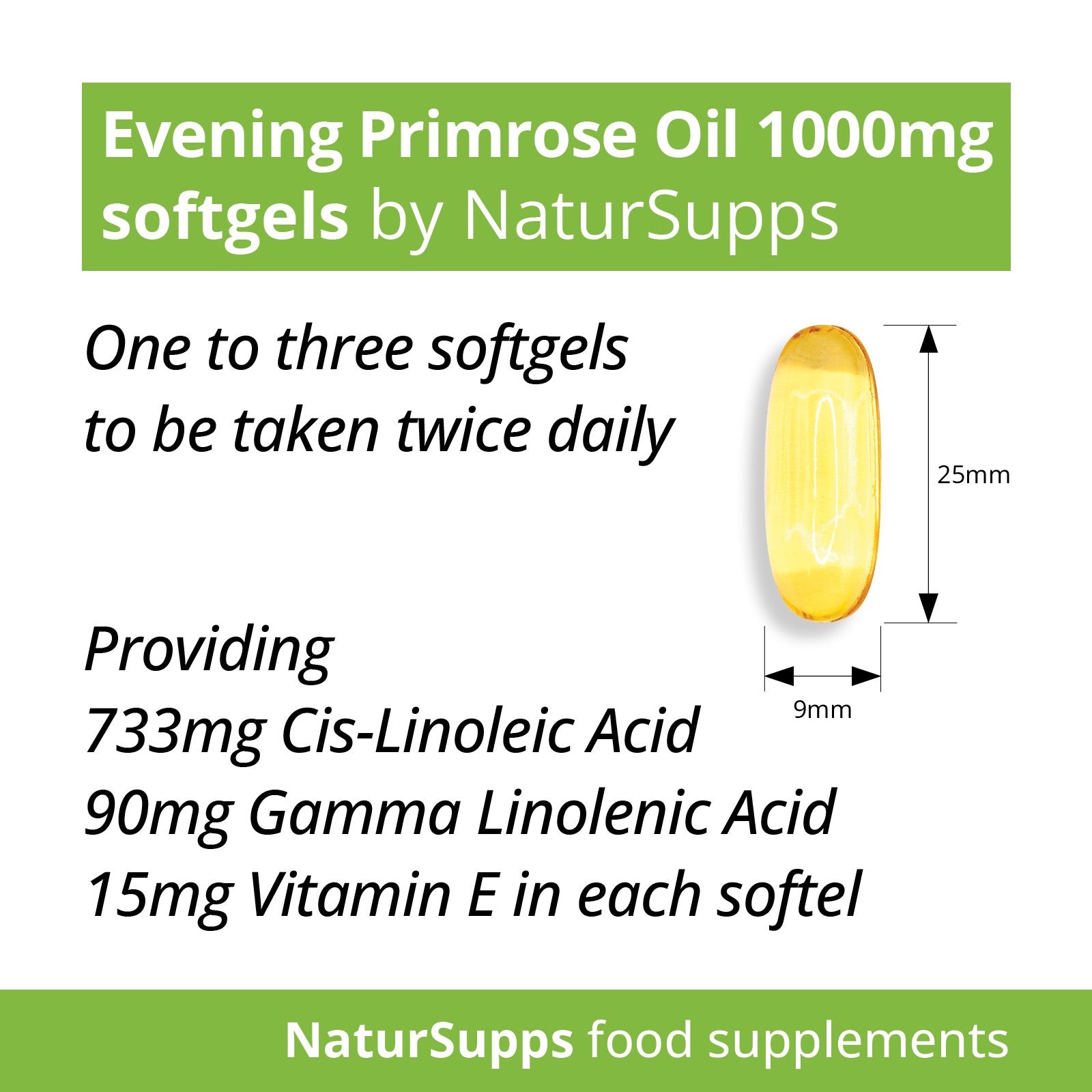 Evening Primrose Oil Capsules 1000mg, Omega 6 Cold Pressed, High Strength GLA