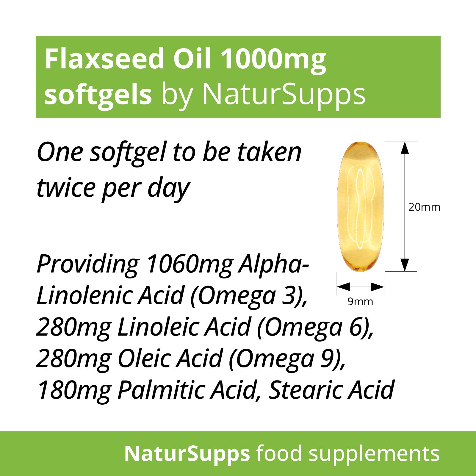 Flaxseed Oil Capsules 1000mg, Cold Pressed Omega 3 6 9 High Absorption Softgels