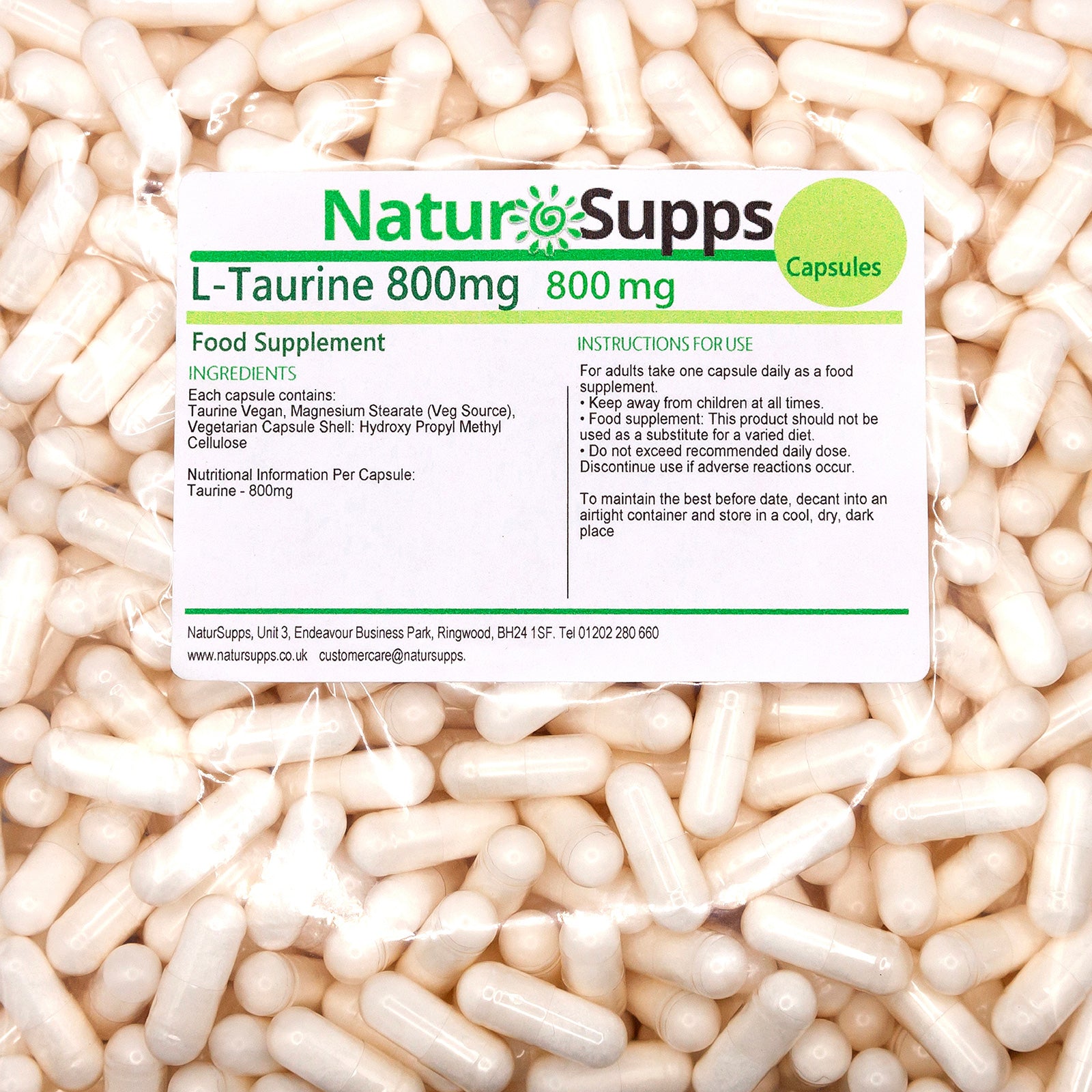 Taurine Capsules High Strength Amino Acid Taurine Supplement 800mg Vegan