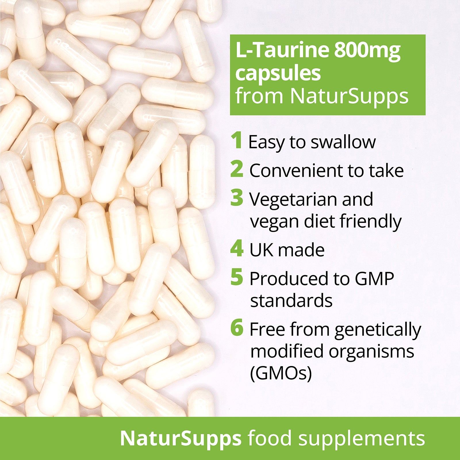 Taurine Capsules High Strength Amino Acid Taurine Supplement 800mg Vegan