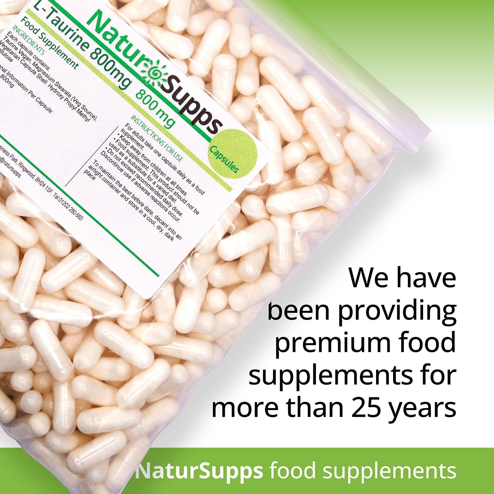 Taurine Capsules High Strength Amino Acid Taurine Supplement 800mg Vegan