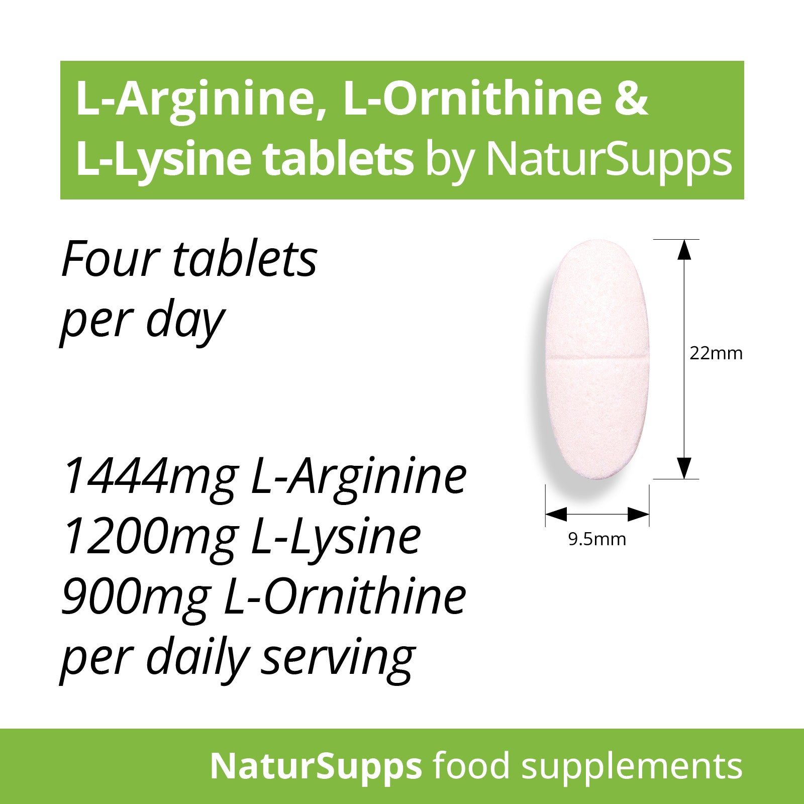 L-Arginine, L-Lysine, L-Ornithine 800mg tablets