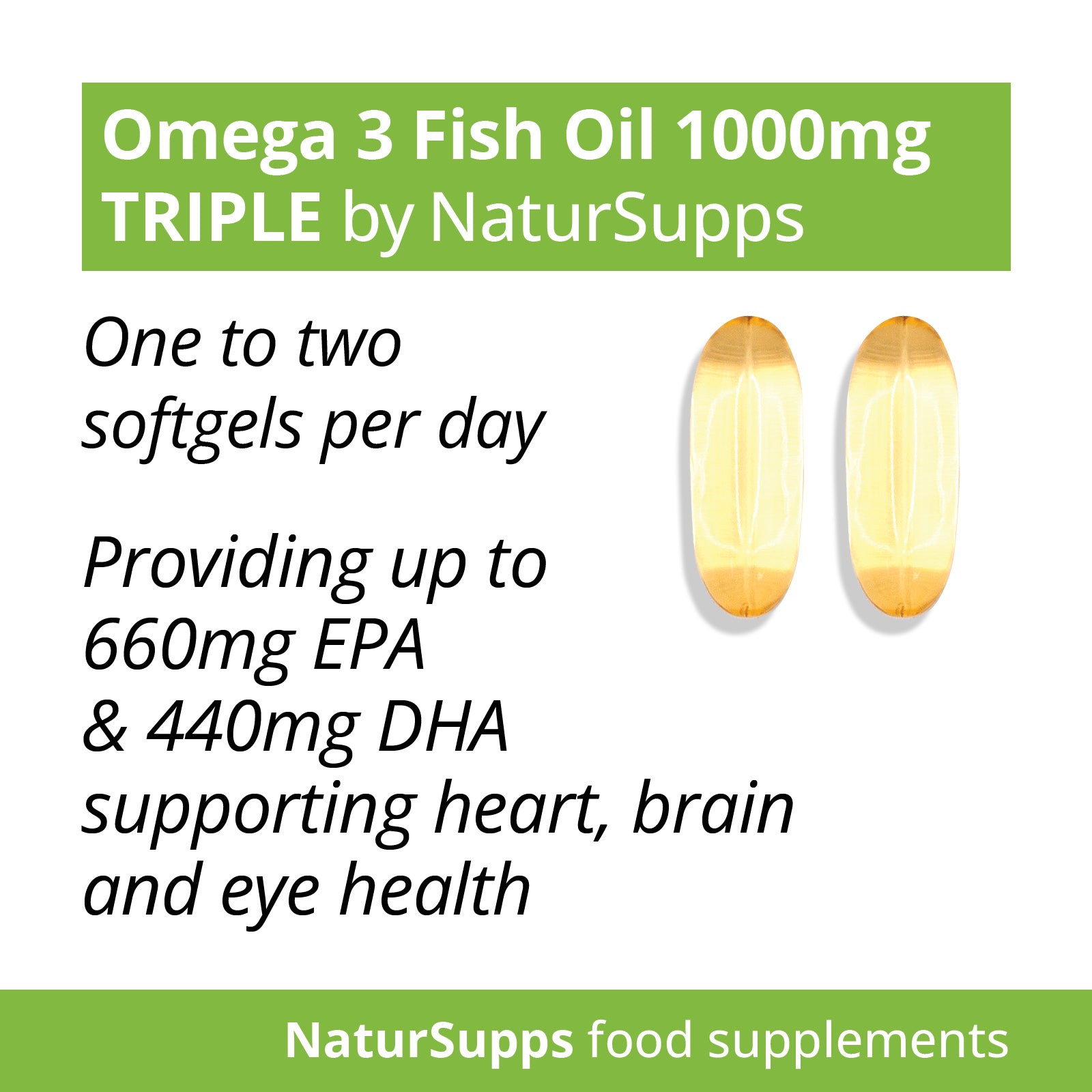 Omega 3 Fish Oil, Triple Strength Omega 3 Fatty Acids 1000mg Capsules, High DHA & EPA