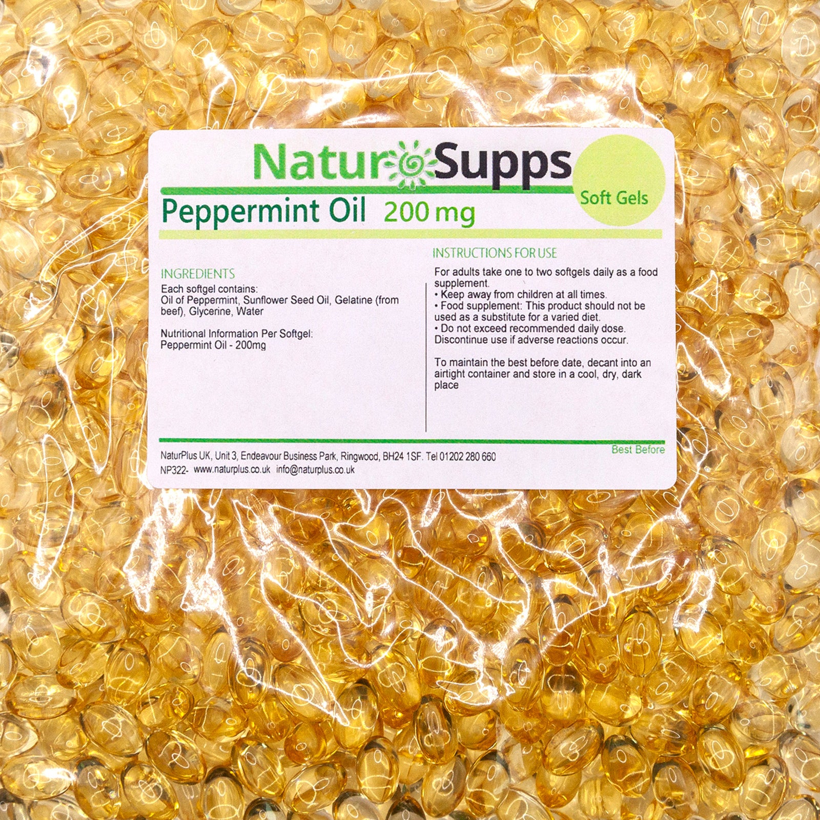 Peppermint Oil Capsules 200mg, Premium Oil of Peppermint Liquid in Softgels