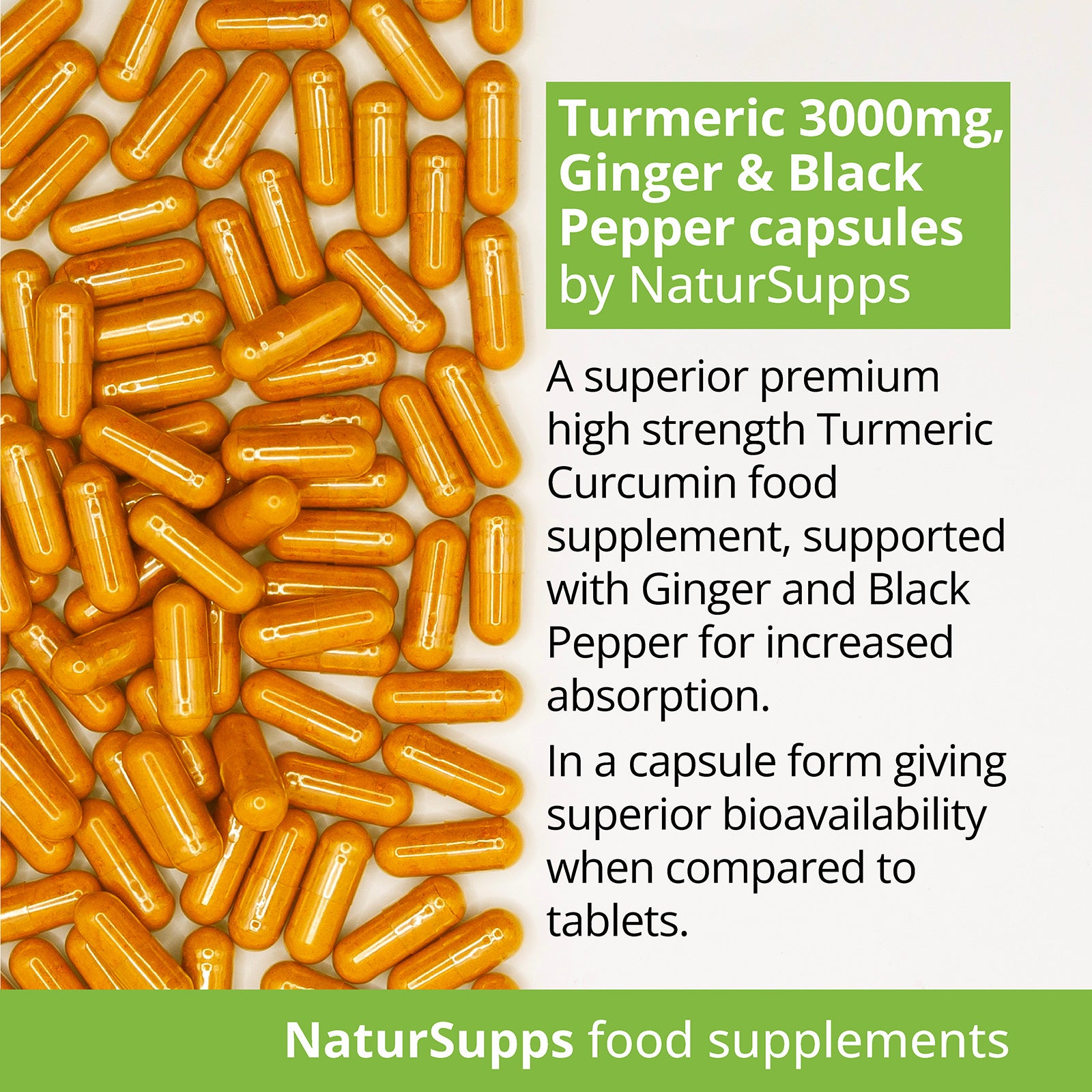 Turmeric Capsules 3000mg + Ginger + Black Pepper - 95% Curcuminoids