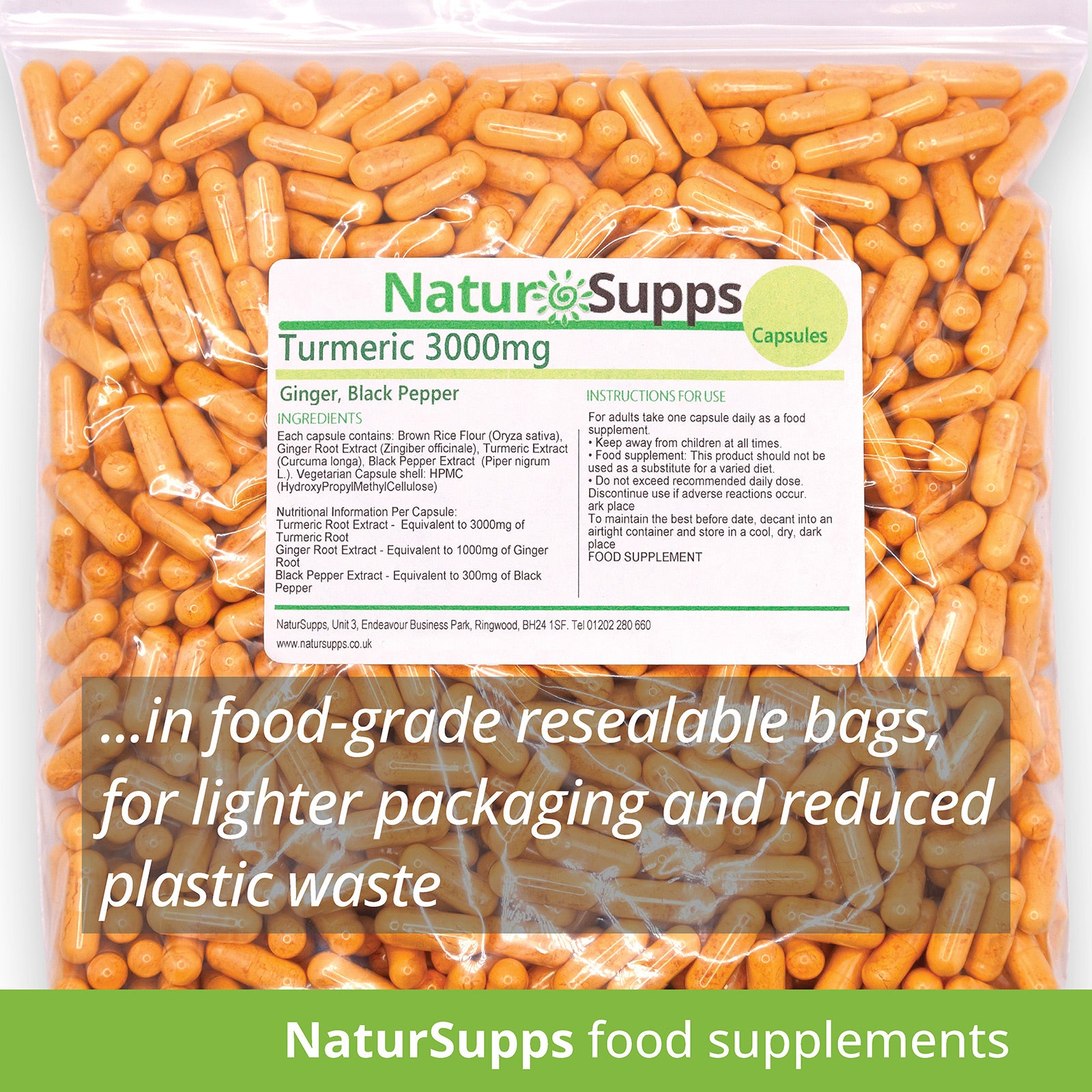 Turmeric Capsules 3000mg + Ginger + Black Pepper - 95% Curcuminoids