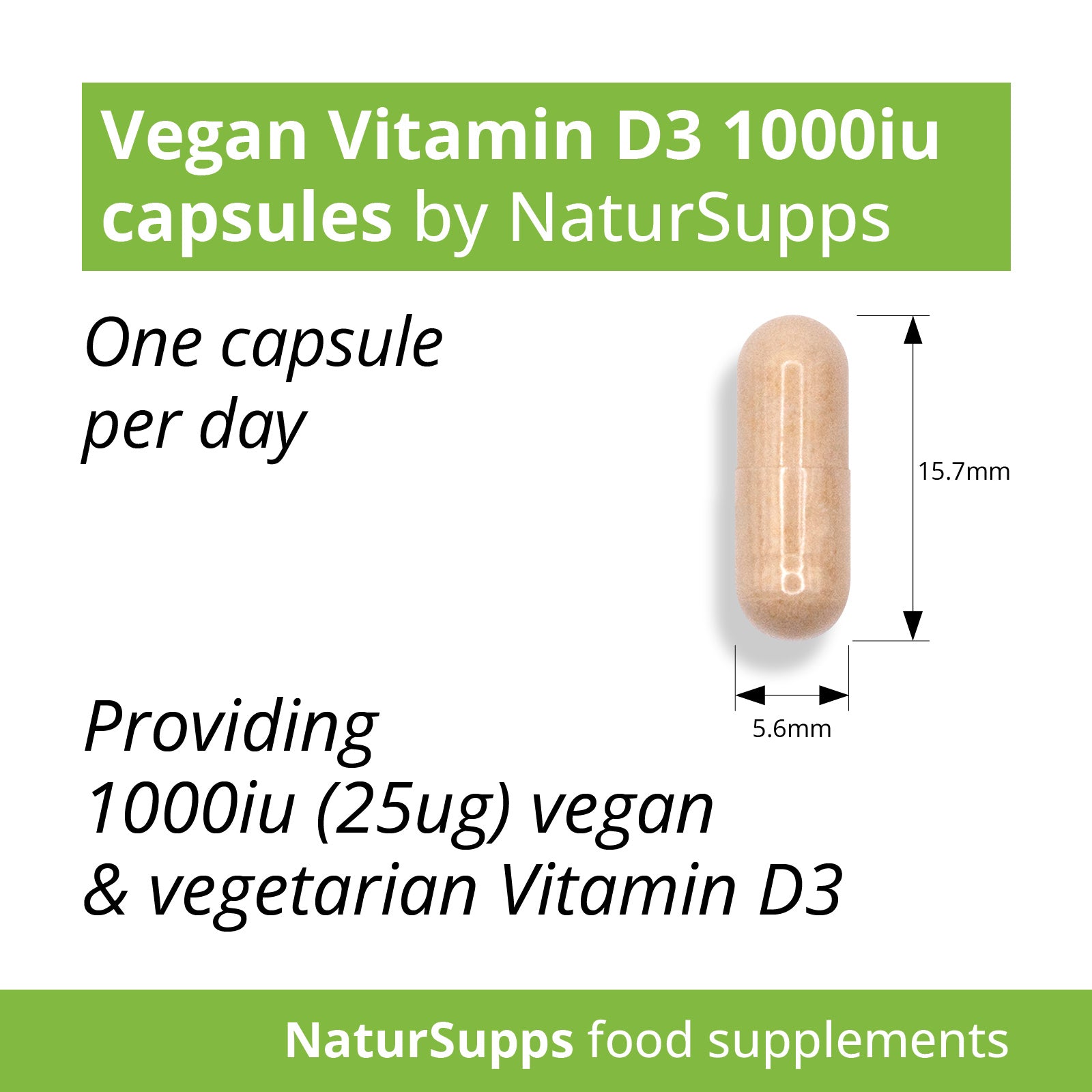 Vitamin D3 1000iu Vegan Capsules - Vitamin D Supplements for Bones, Teeth & Immune System